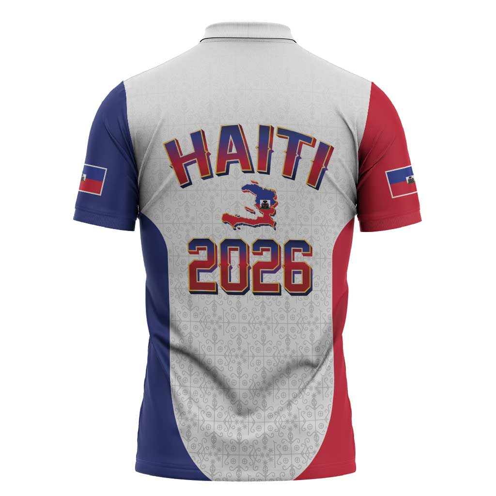 Afro-Haitians World Football 2026 Zipper Polo Shirt Haiti est de Retour White Voodoo Veve Spirits