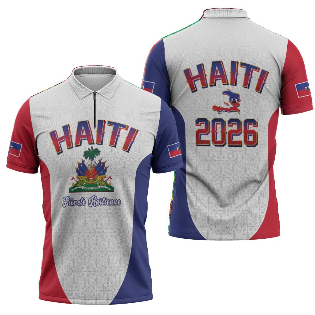 Afro-Haitians World Football 2026 Zipper Polo Shirt Haiti est de Retour White Voodoo Veve Spirits