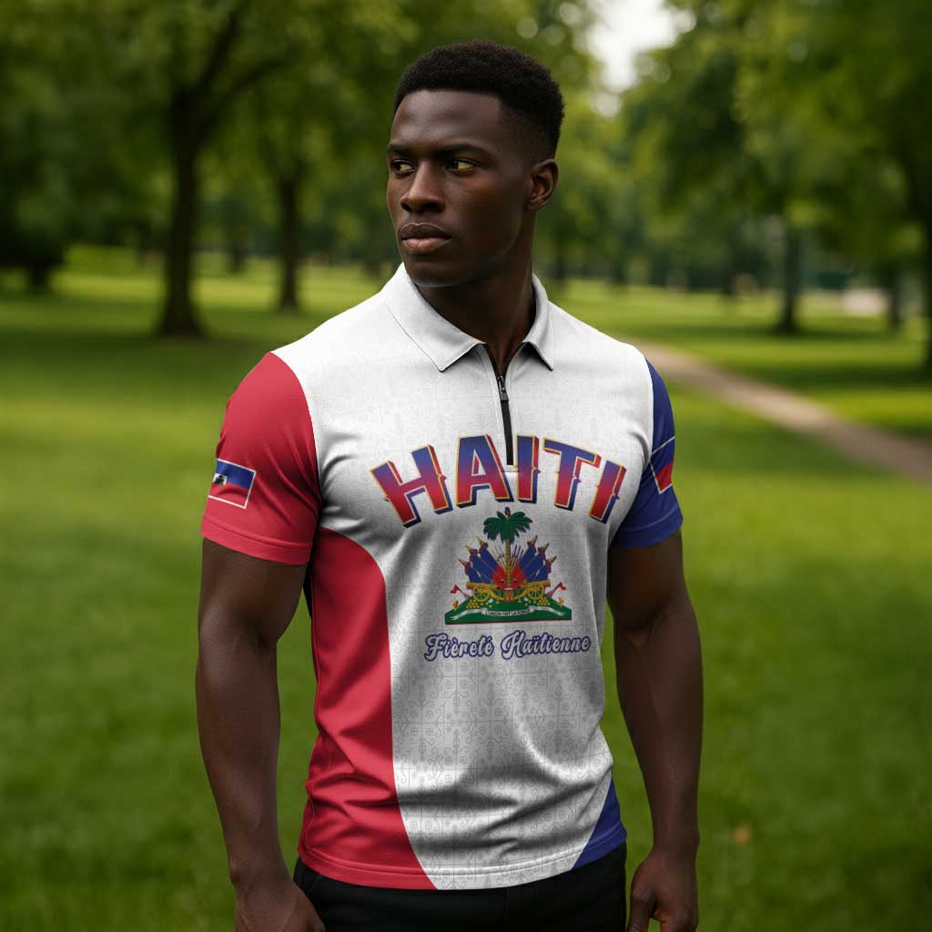 Afro-Haitians World Football 2026 Zipper Polo Shirt Haiti est de Retour White Voodoo Veve Spirits