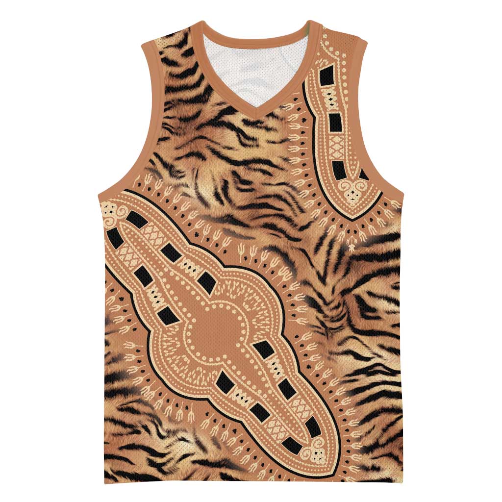 Afro Tiger Mix Dashiki Tribal Pattern Basketball Jersey - African Pride