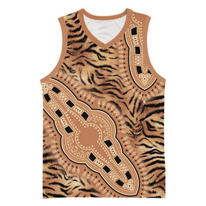 Afro Tiger Mix Dashiki Tribal Pattern Basketball Jersey - African Pride