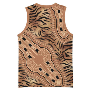 Afro Tiger Mix Dashiki Tribal Pattern Basketball Jersey - African Pride