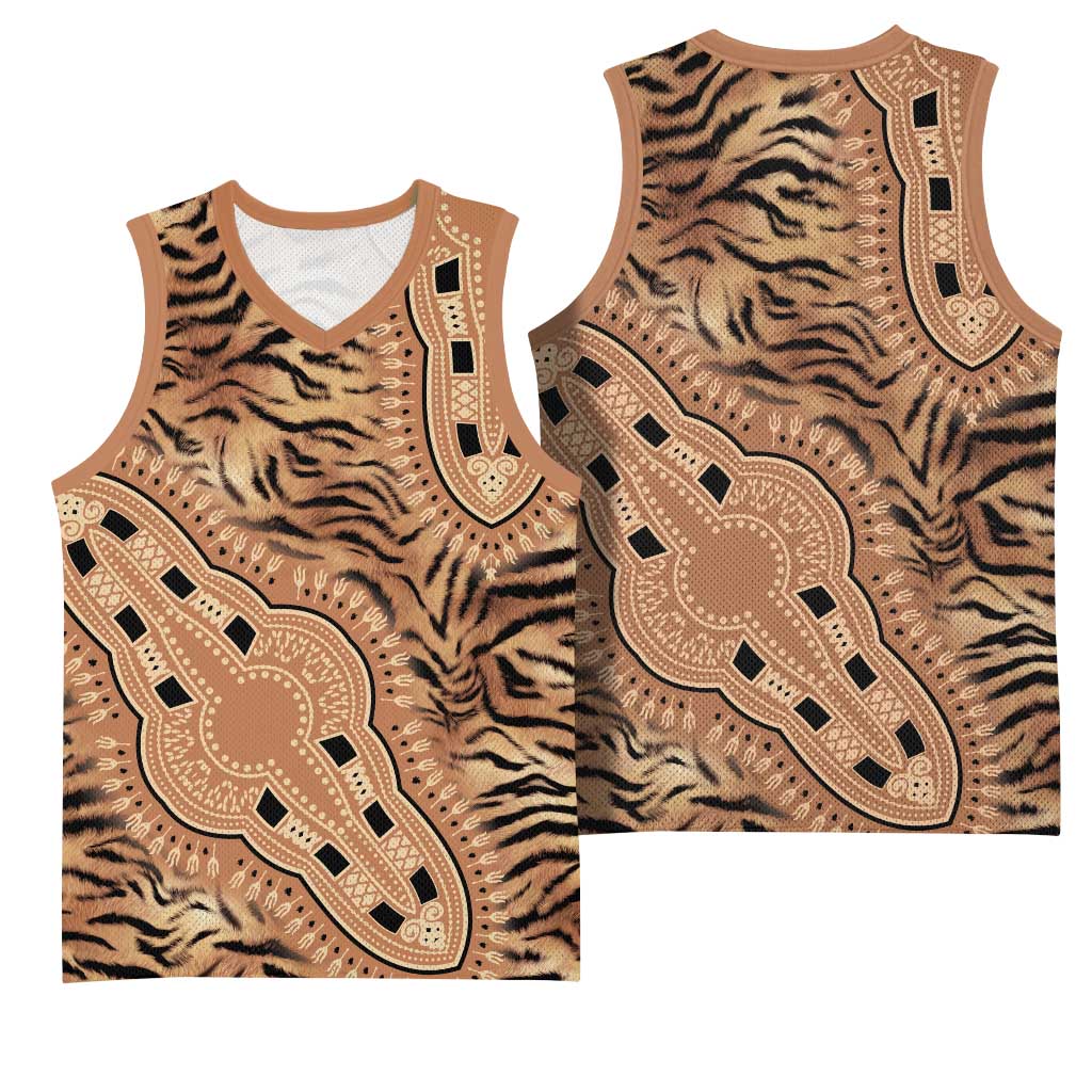 Afro Tiger Mix Dashiki Tribal Pattern Basketball Jersey - African Pride