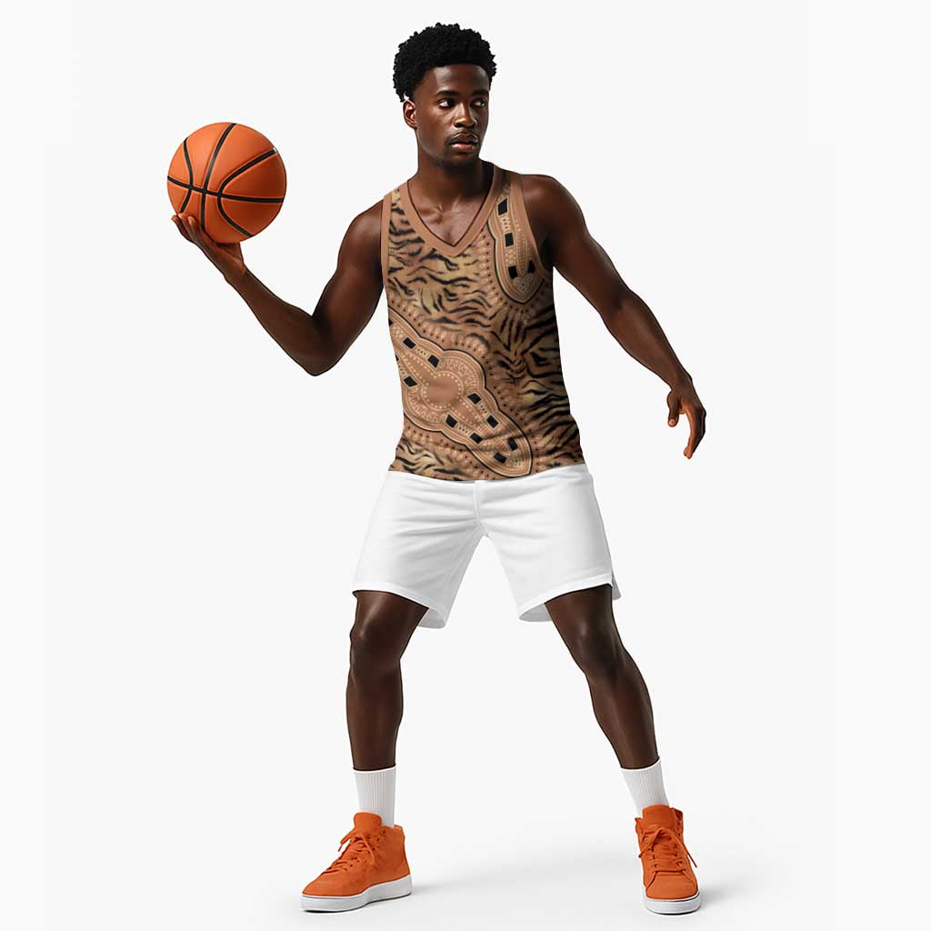 Afro Tiger Mix Dashiki Tribal Pattern Basketball Jersey - African Pride