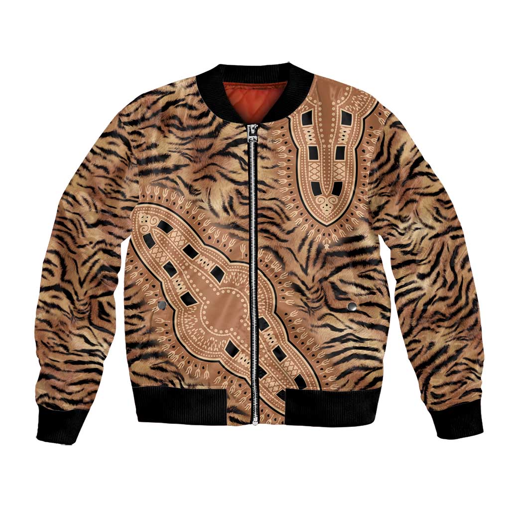 Afro Tiger Mix Dashiki Tribal Pattern Bomber Jacket