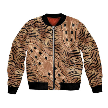 Afro Tiger Mix Dashiki Tribal Pattern Bomber Jacket