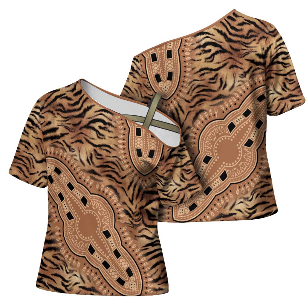 Africa Tiger Mix Dashiki Tribal Pattern Cross Shoulder Shirt