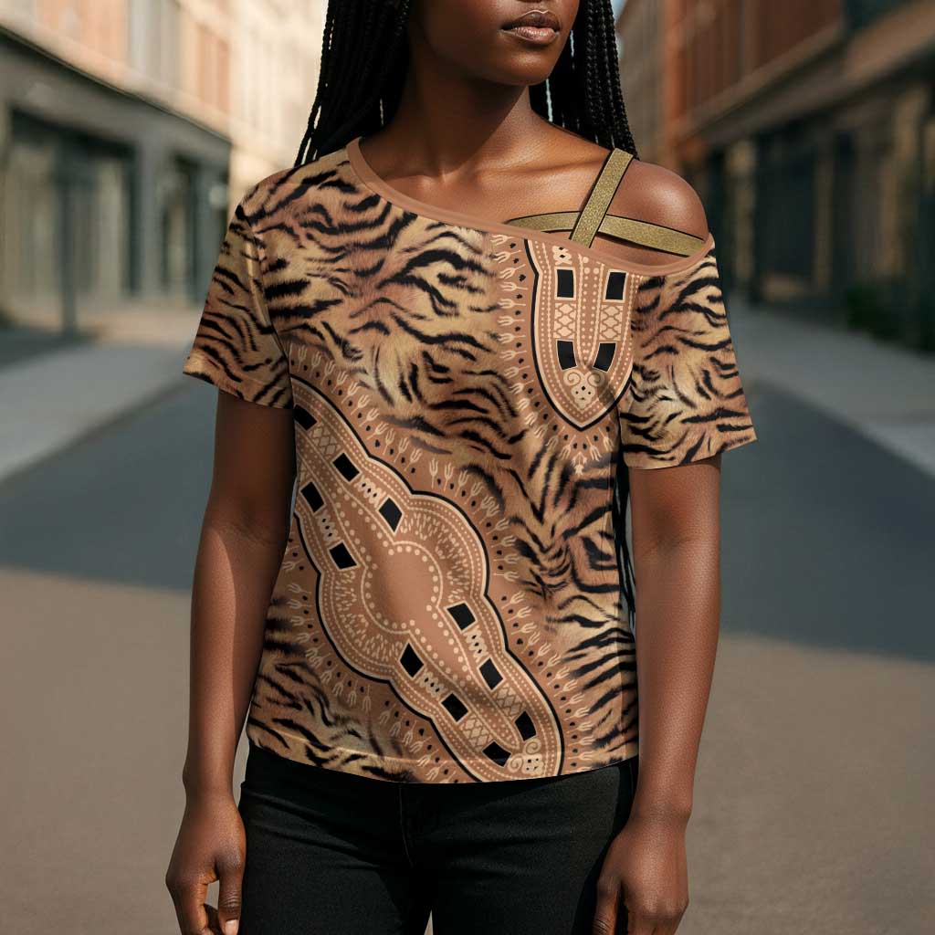 Africa Tiger Mix Dashiki Tribal Pattern Cross Shoulder Shirt