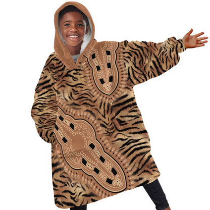 Afro Tiger Mix Dashiki Tribal Pattern KId Wearable Blanket Hoodie