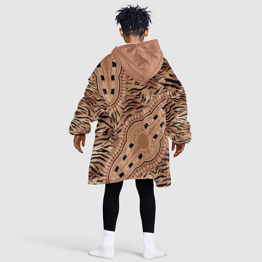 Afro Tiger Mix Dashiki Tribal Pattern KId Wearable Blanket Hoodie