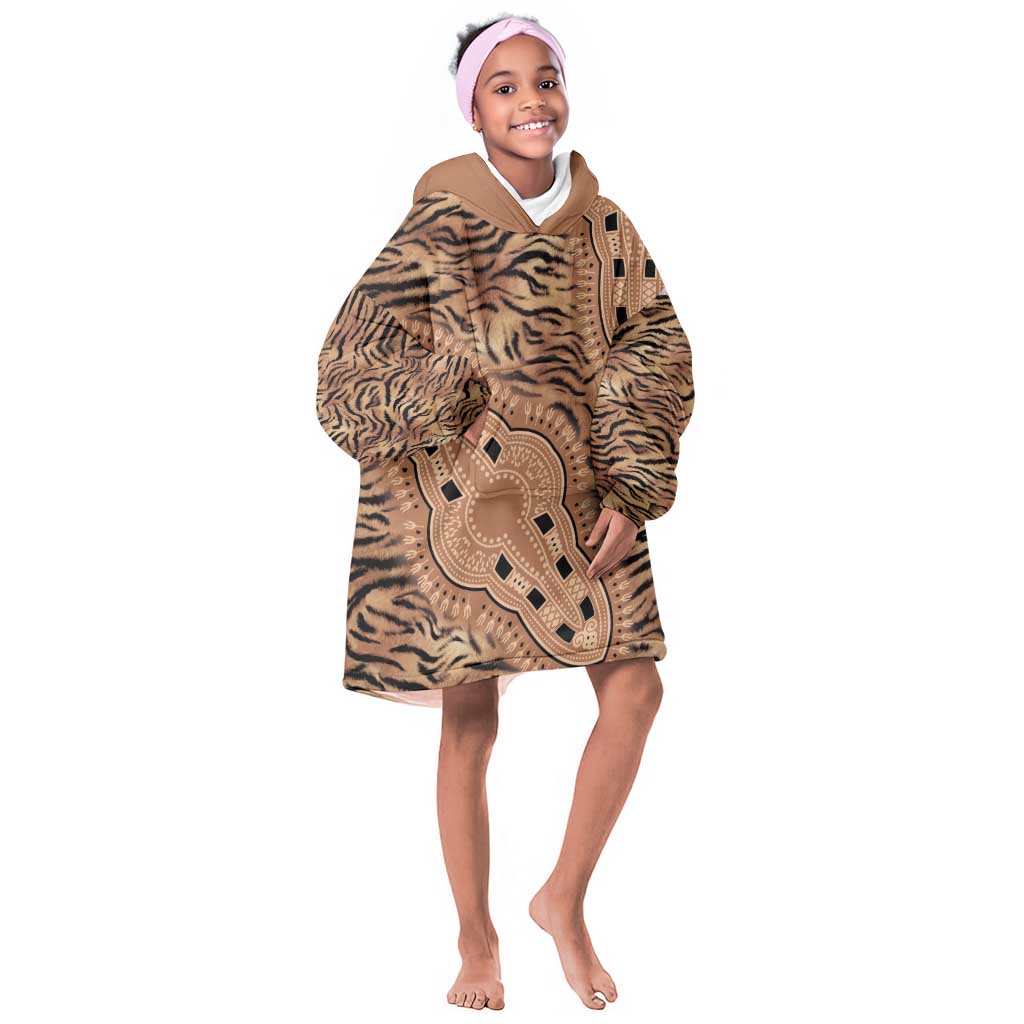 Afro Tiger Mix Dashiki Tribal Pattern KId Wearable Blanket Hoodie