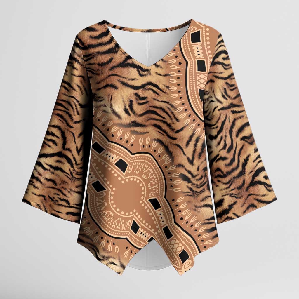 Africa Tiger Mix Dashiki Tribal Pattern Kimono Sleeve Blouse