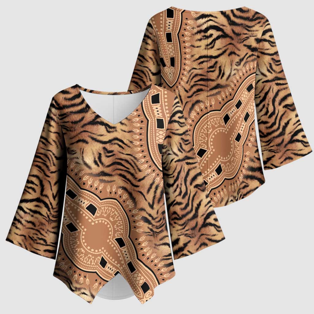 Africa Tiger Mix Dashiki Tribal Pattern Kimono Sleeve Blouse
