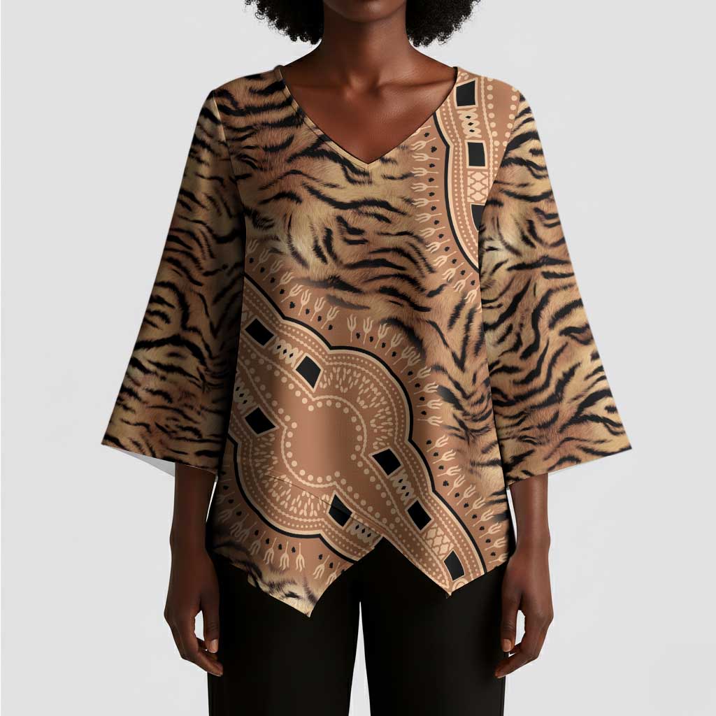 Africa Tiger Mix Dashiki Tribal Pattern Kimono Sleeve Blouse