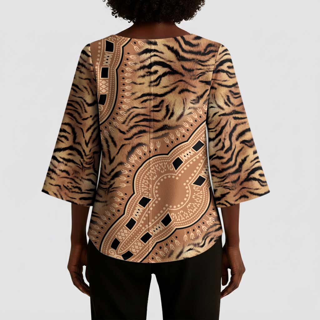 Africa Tiger Mix Dashiki Tribal Pattern Kimono Sleeve Blouse