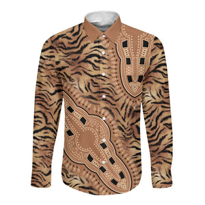 Afro Tiger Mix Dashiki Tribal Pattern Long Sleeve Button Shirt
