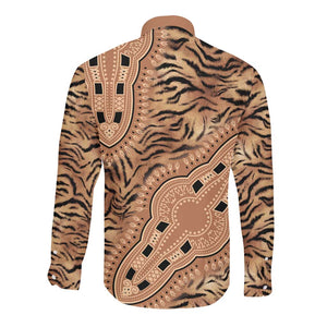 Afro Tiger Mix Dashiki Tribal Pattern Long Sleeve Button Shirt