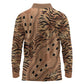 Afro Tiger Mix Dashiki Tribal Pattern Long Sleeve Polo Shirt