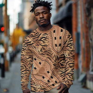 Afro Tiger Mix Dashiki Tribal Pattern Long Sleeve Shirt LT9