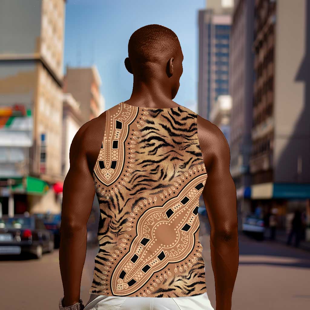 Afro Tiger Mix Dashiki Tribal Pattern Men Tank Top