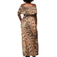 Afro Tiger Mix Dashiki Tribal Pattern Off Shoulder Maxi Dress