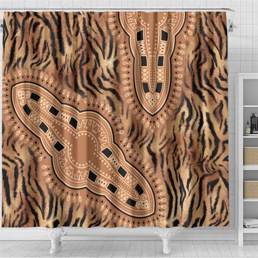 Afro Tiger Mix Dashiki Tribal Pattern Shower Curtain