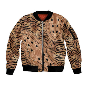 Afro Tiger Mix Dashiki Tribal Pattern Sleeve Zip Bomber Jacket