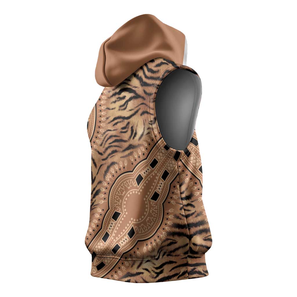 Afro Tiger Mix Dashiki Tribal Pattern Sleeveless Hoodie - African Pride