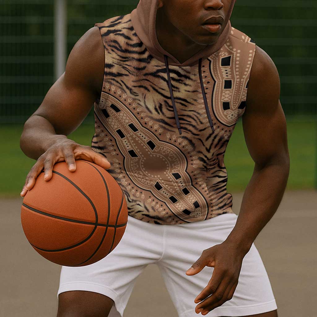 Afro Tiger Mix Dashiki Tribal Pattern Sleeveless Hoodie - African Pride