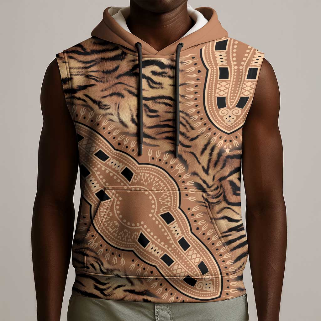 Afro Tiger Mix Dashiki Tribal Pattern Sleeveless Hoodie - African Pride