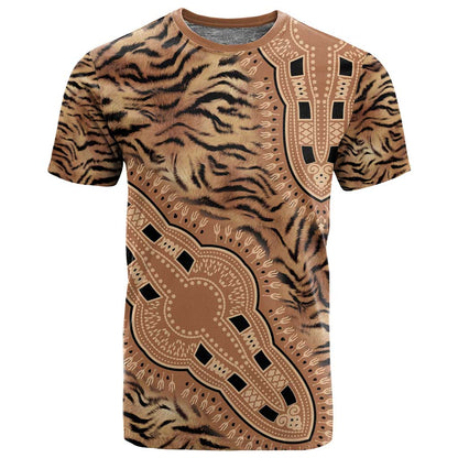Afro Tiger Mix Dashiki Tribal Pattern T shirt