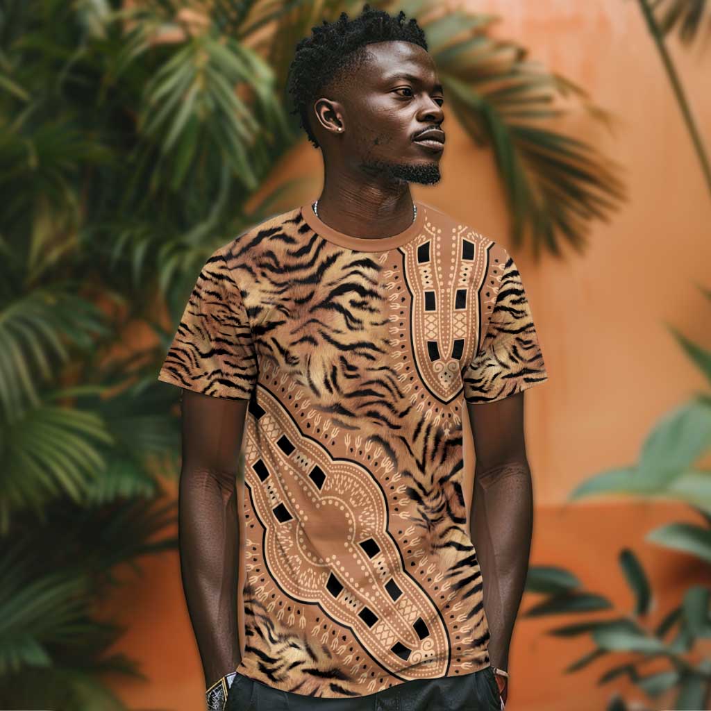 Afro Tiger Mix Dashiki Tribal Pattern T shirt