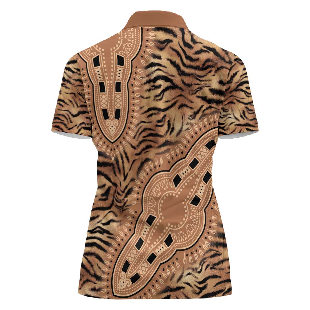 Afro Tiger Mix Dashiki Tribal Pattern Women Polo Shirt