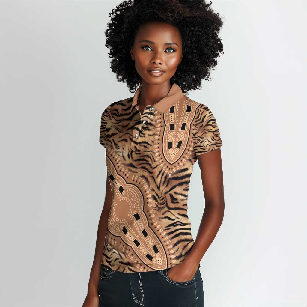 Afro Tiger Mix Dashiki Tribal Pattern Women Polo Shirt