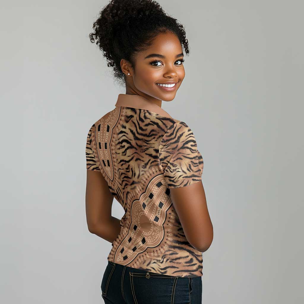 Afro Tiger Mix Dashiki Tribal Pattern Women Polo Shirt