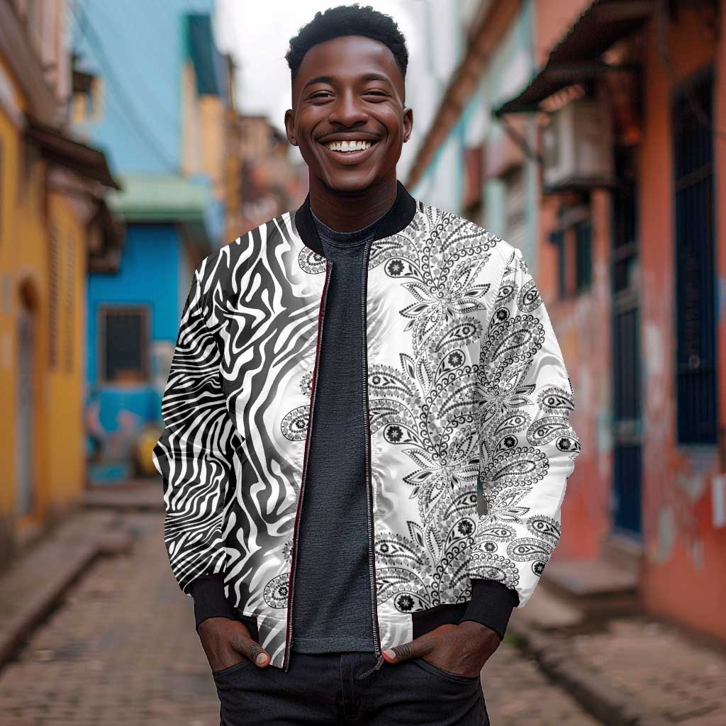Afro Zebra Mix Paisley Tribal Pattern Bomber Jacket