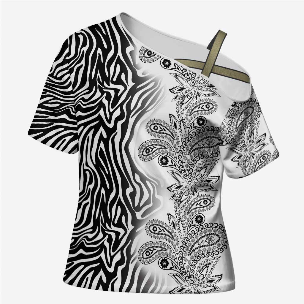 Africa Zebra Mix Paisley Tribal Pattern Cross Shoulder Shirt