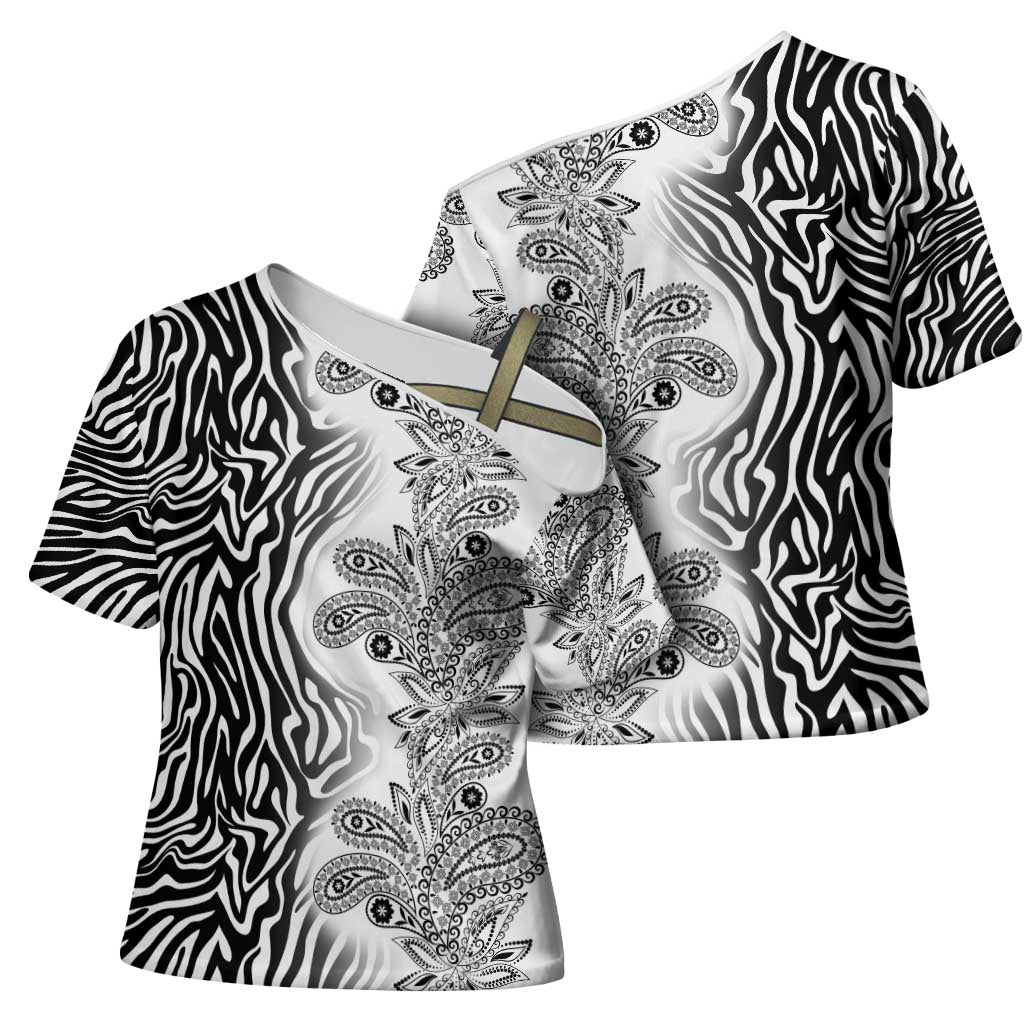 Africa Zebra Mix Paisley Tribal Pattern Cross Shoulder Shirt
