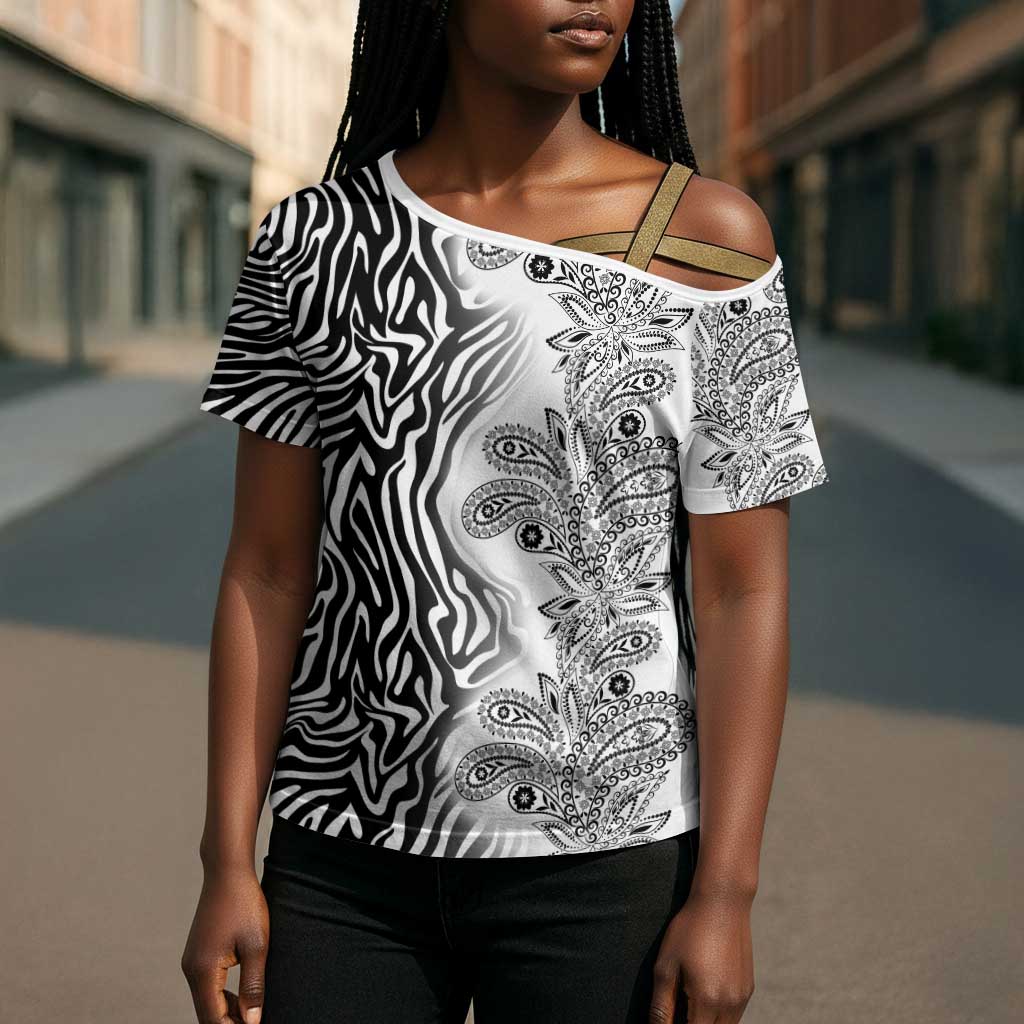 Africa Zebra Mix Paisley Tribal Pattern Cross Shoulder Shirt