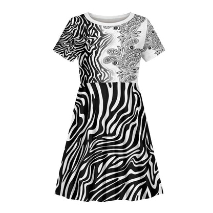 Afro Zebra Mix Paisley Tribal Pattern Kid Short Sleeve Dress