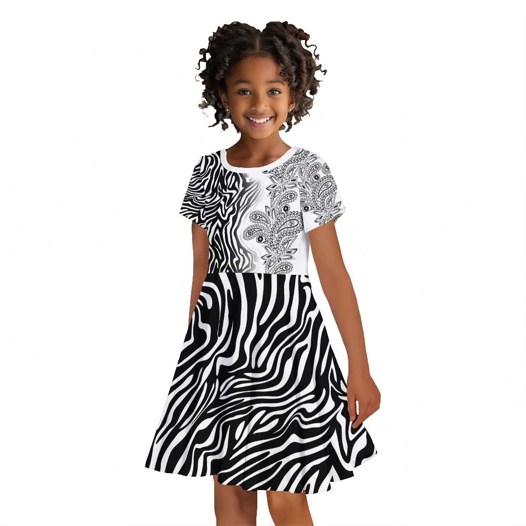 Afro Zebra Mix Paisley Tribal Pattern Kid Short Sleeve Dress