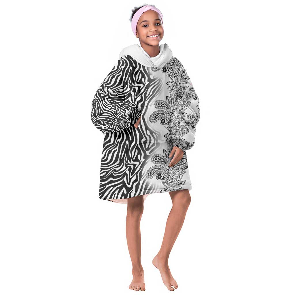 Afro Zebra Mix Paisley Tribal Pattern KId Wearable Blanket Hoodie