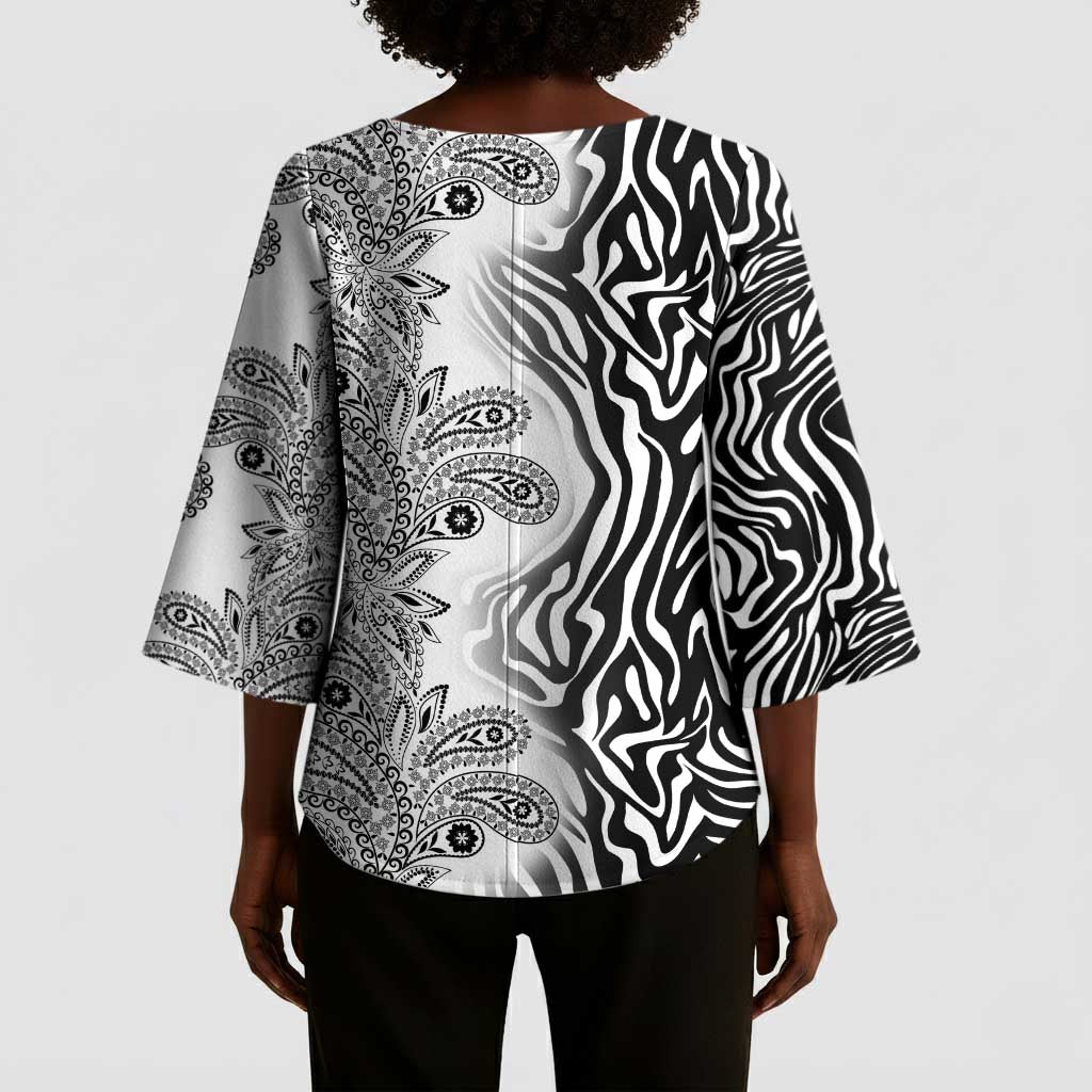 Africa Zebra Mix Paisley Tribal Pattern Kimono Sleeve Blouse