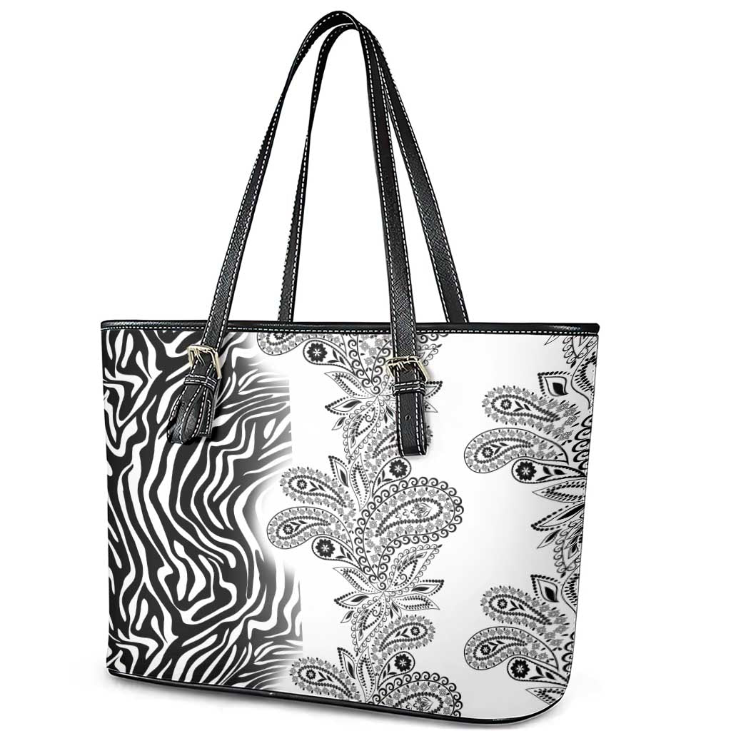 Afro Zebra Mix Paisley Tribal Pattern Leather Tote Bag