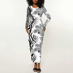 Afro Zebra Mix Paisley Tribal Pattern Long Sleeve Bodycon Dress LT9