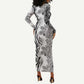 Afro Zebra Mix Paisley Tribal Pattern Long Sleeve Bodycon Dress LT9