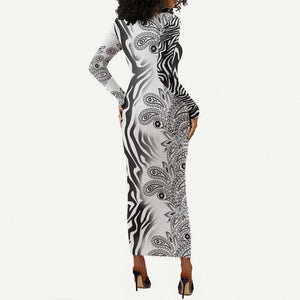 Afro Zebra Mix Paisley Tribal Pattern Long Sleeve Bodycon Dress LT9