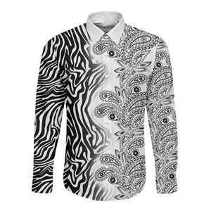 Afro Zebra Mix Paisley Tribal Pattern Long Sleeve Button Shirt