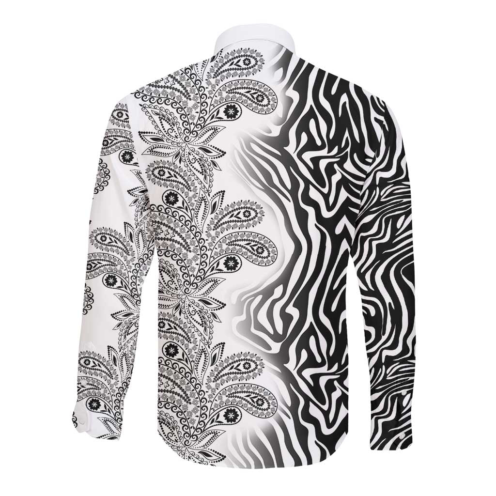 Afro Zebra Mix Paisley Tribal Pattern Long Sleeve Button Shirt