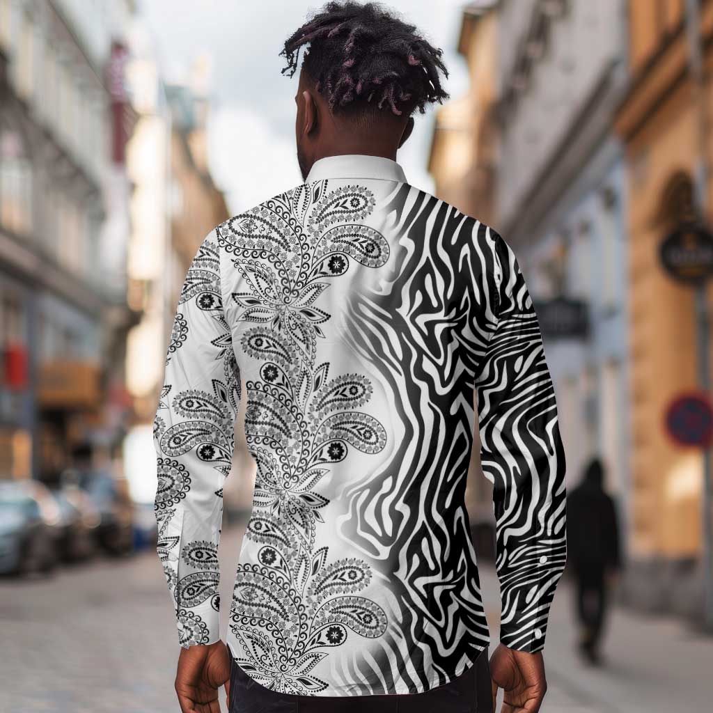 Afro Zebra Mix Paisley Tribal Pattern Long Sleeve Button Shirt